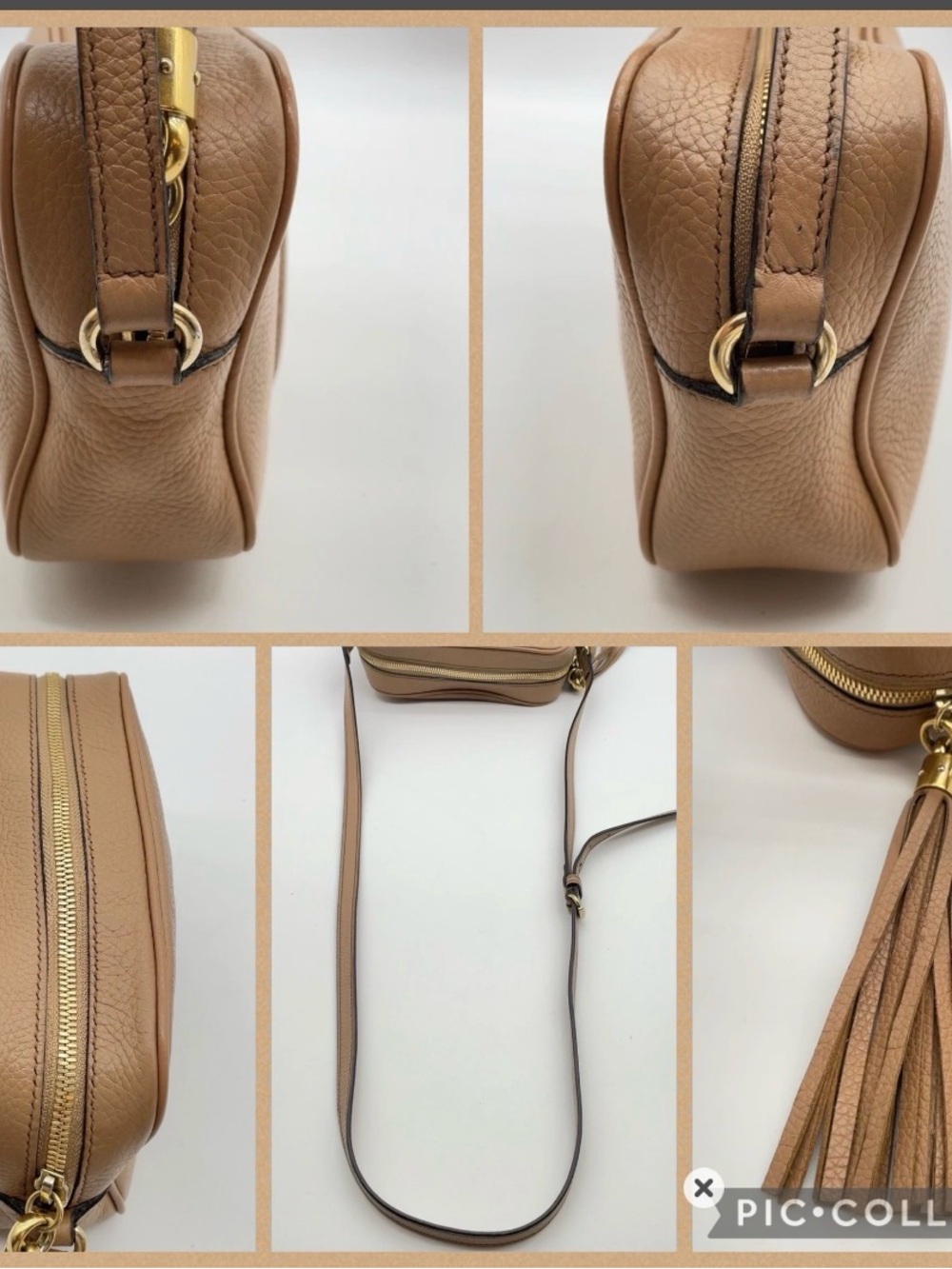 Auth GUCCI Sawhorse Small Disco Bag Pebbled Leather Beige 308364 W/Box/Dust-bag - Picture 6 of 11